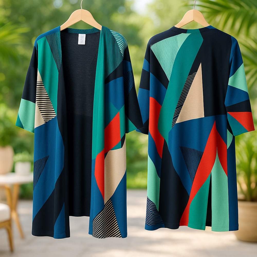 Chico’s Travelers Colorful Blocked Kimono Cardigan